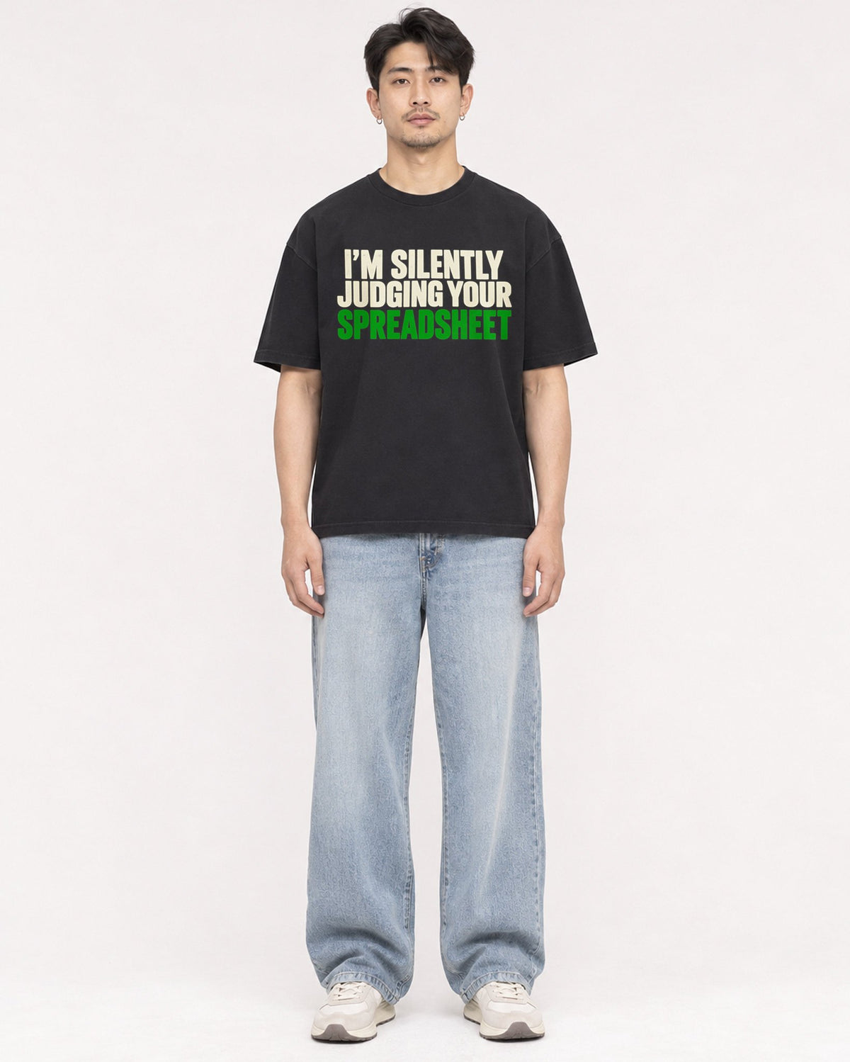 Mockup Boxy Heavyweight Tee Black male full-body 13