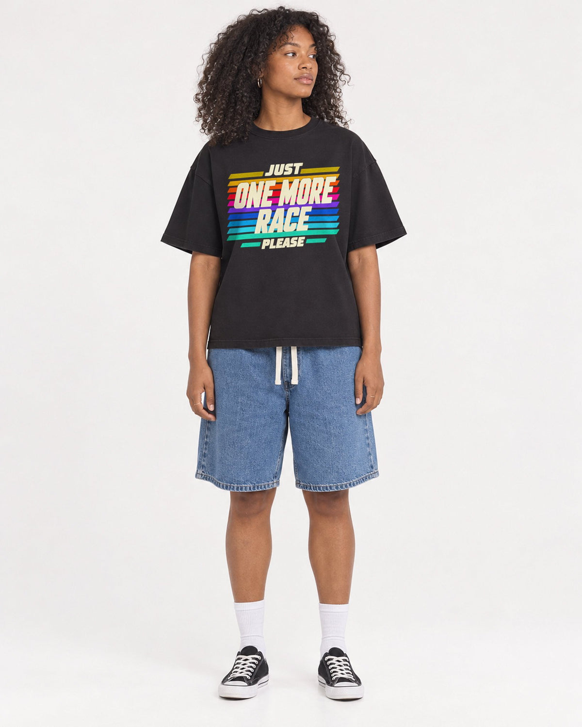 Mockup Boxy Heavyweight Tee Black female full-body 05