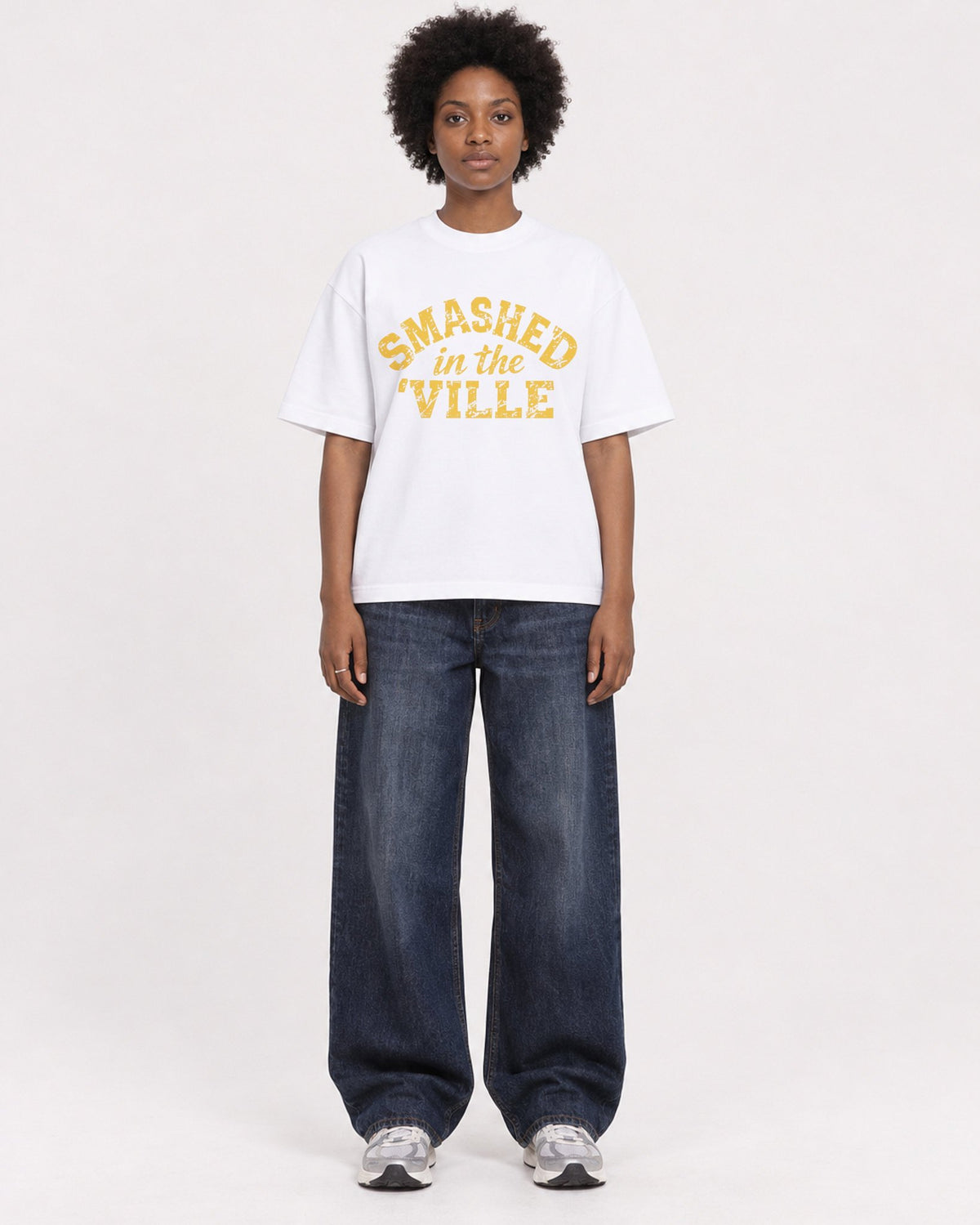 Mockup Boxy Heavyweight Tee White female full-body 14