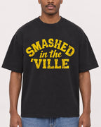 Mockup Boxy Heavyweight Tee Black male close-up 14