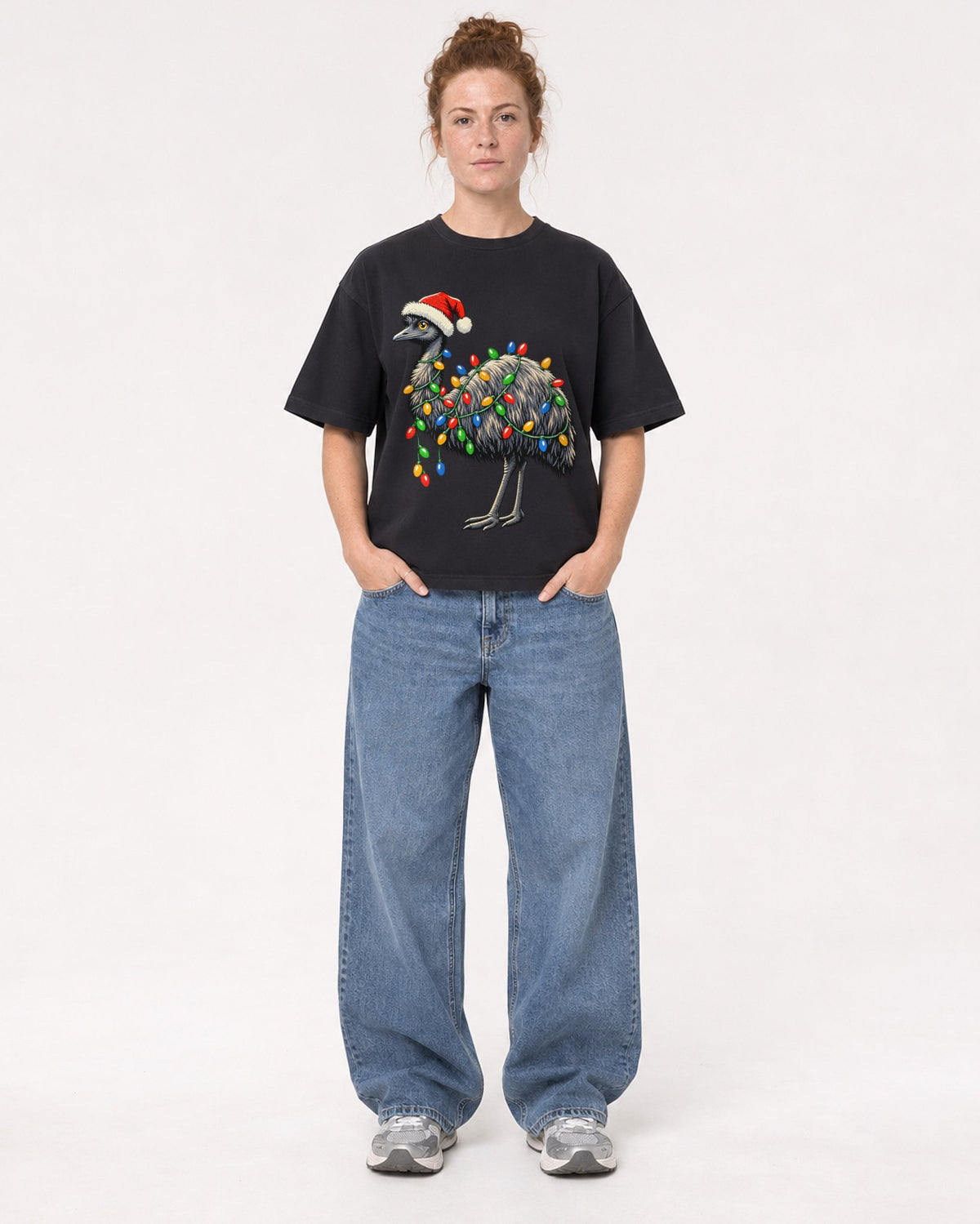 Mockup Boxy Heavyweight Tee Black female full-body 28