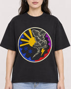 Mockup Boxy Heavyweight Tee Black female close-up 03