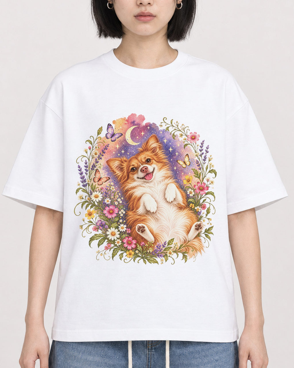 Mockup Boxy Heavyweight Tee White female close-up 11