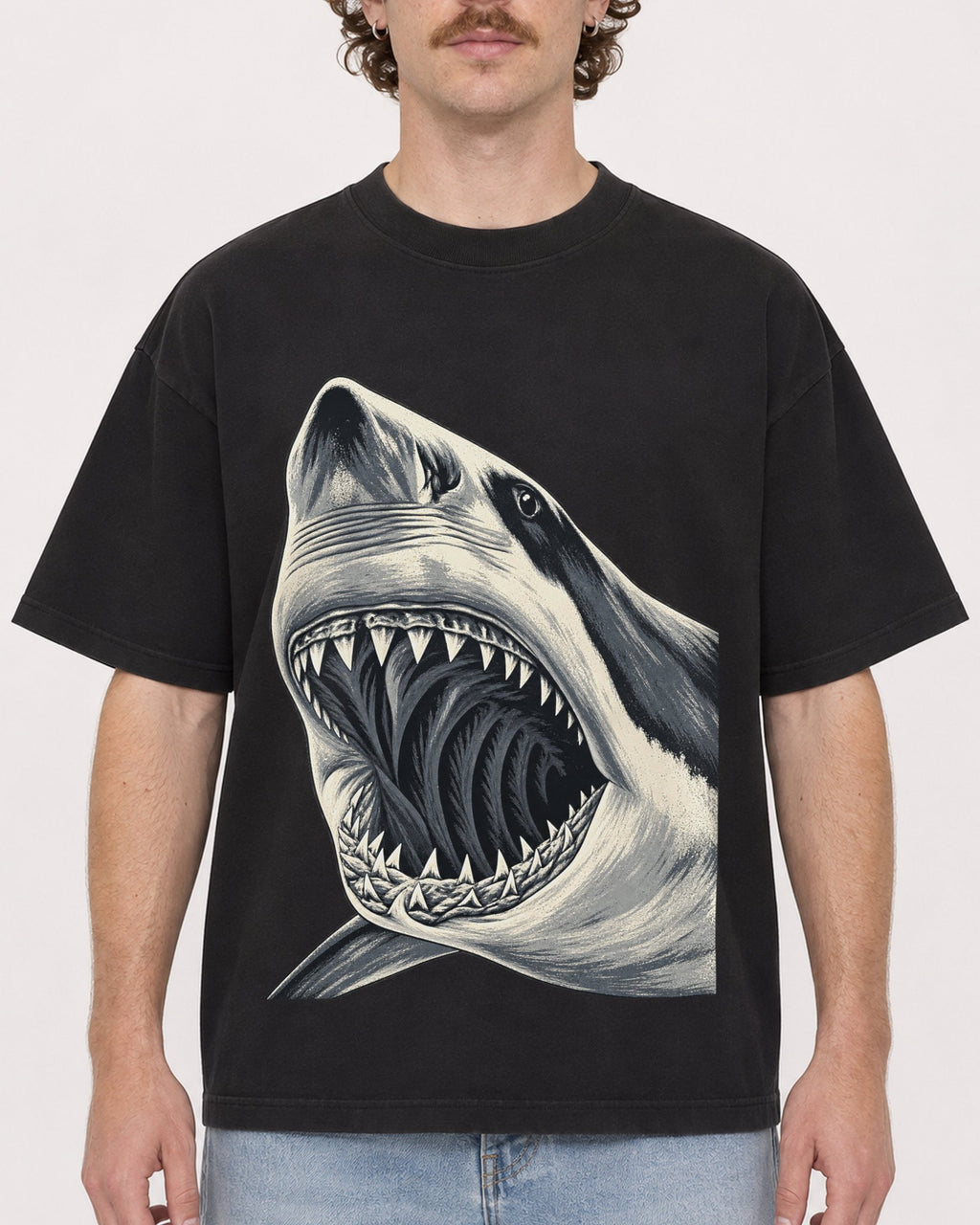 Mockup Boxy Heavyweight Tee Black male close-up 09
