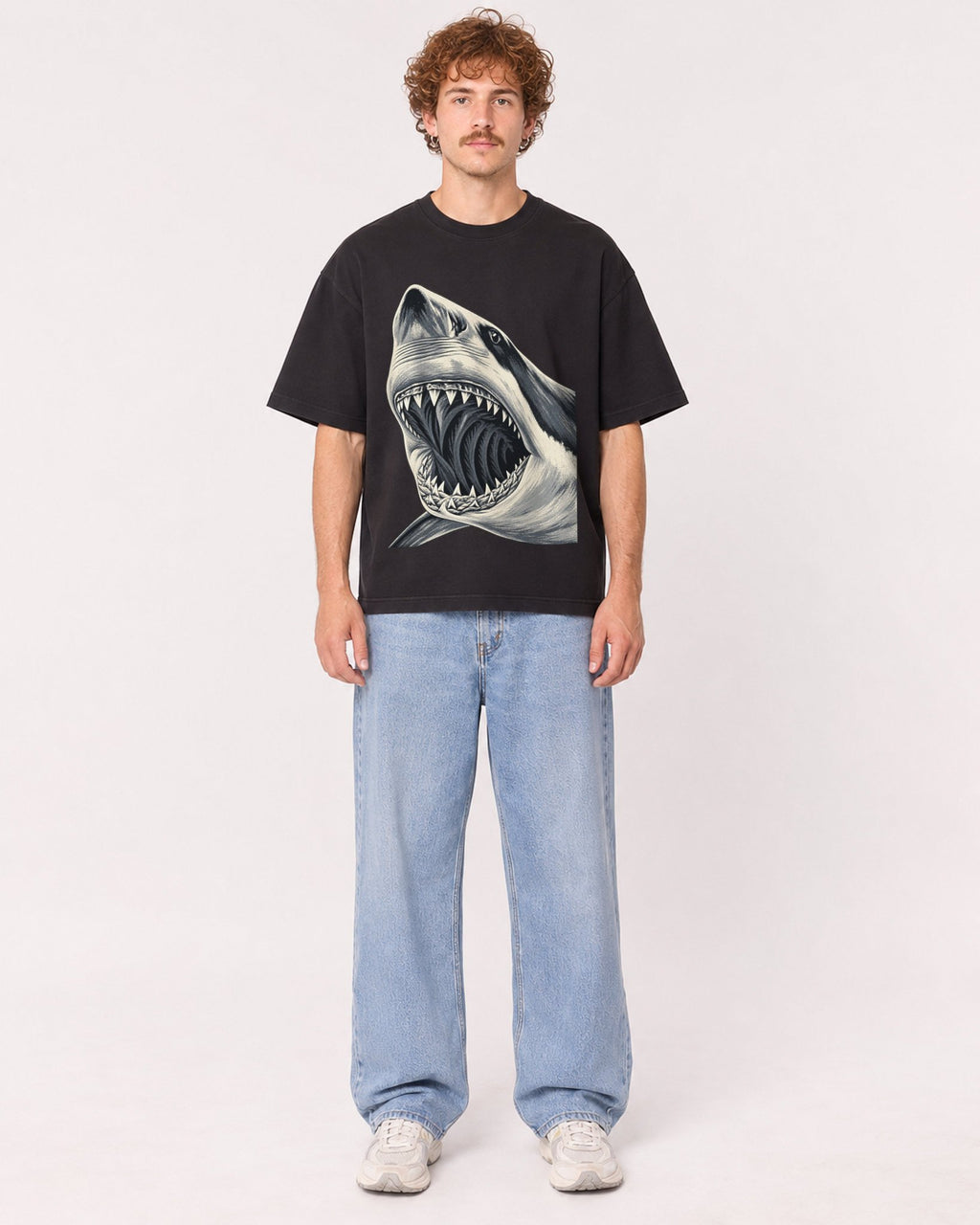 Mockup Boxy Heavyweight Tee Black male full-body 09
