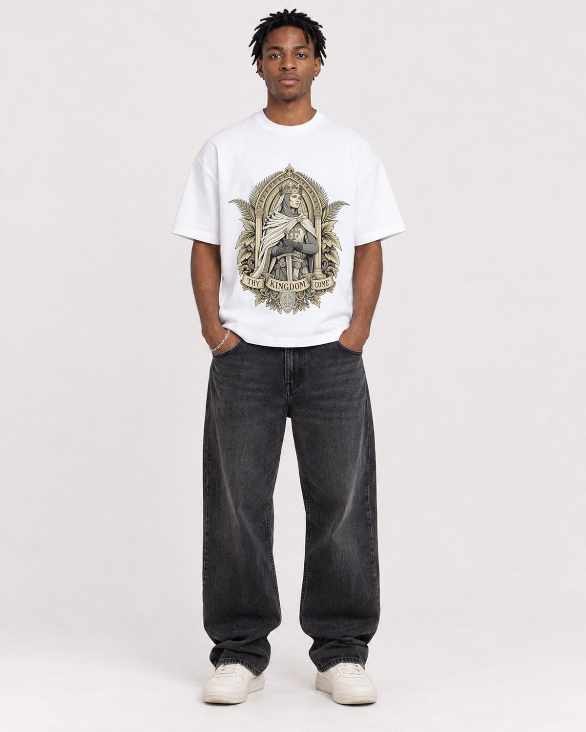 Mockup Boxy Heavyweight Tee White male full-body 05
