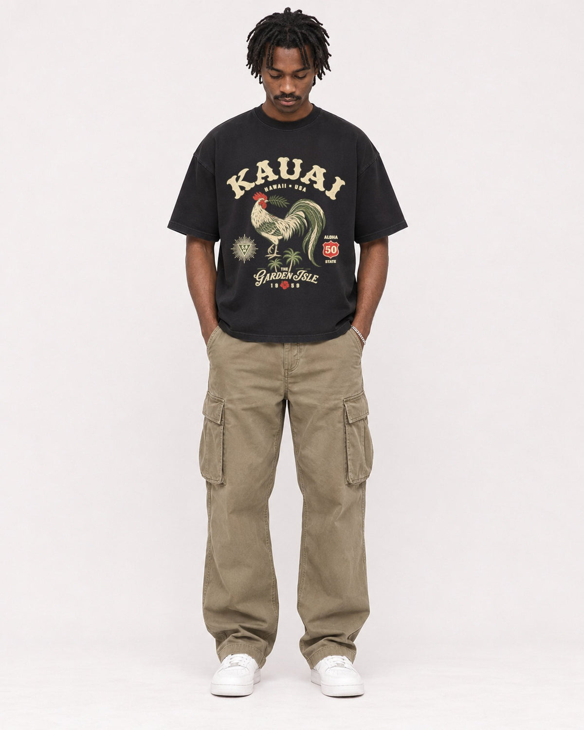 Mockup Boxy Heavyweight Tee Black male full-body 04