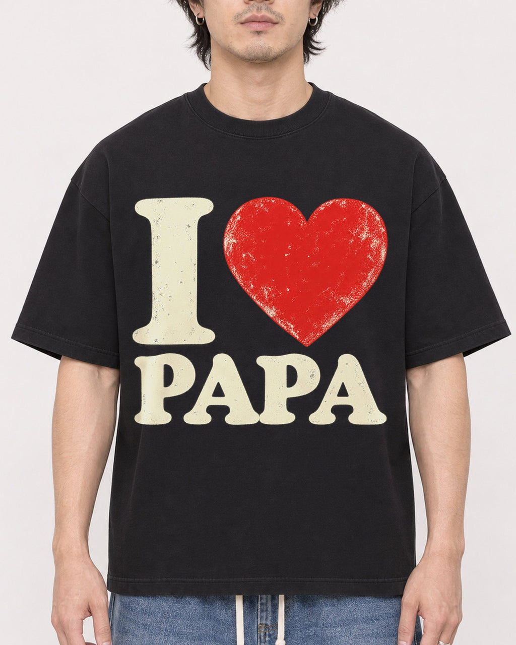 Mockup Boxy Heavyweight Tee Black male close-up 03