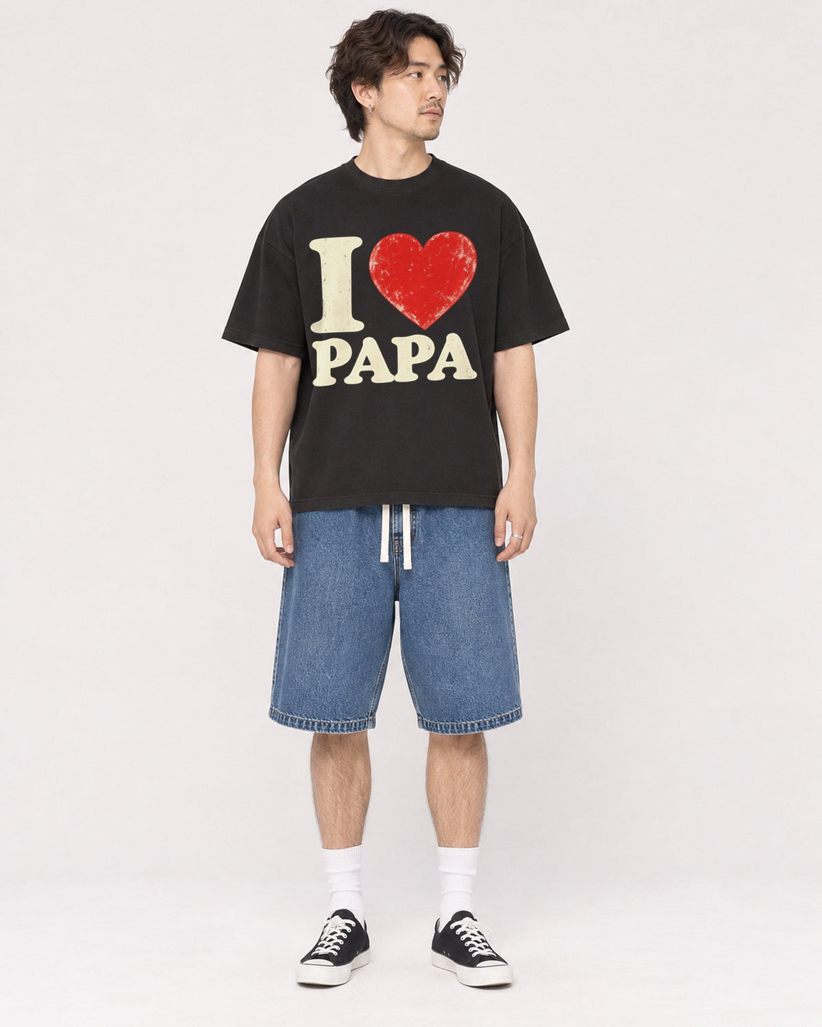 Mockup Boxy Heavyweight Tee Black male full-body 03