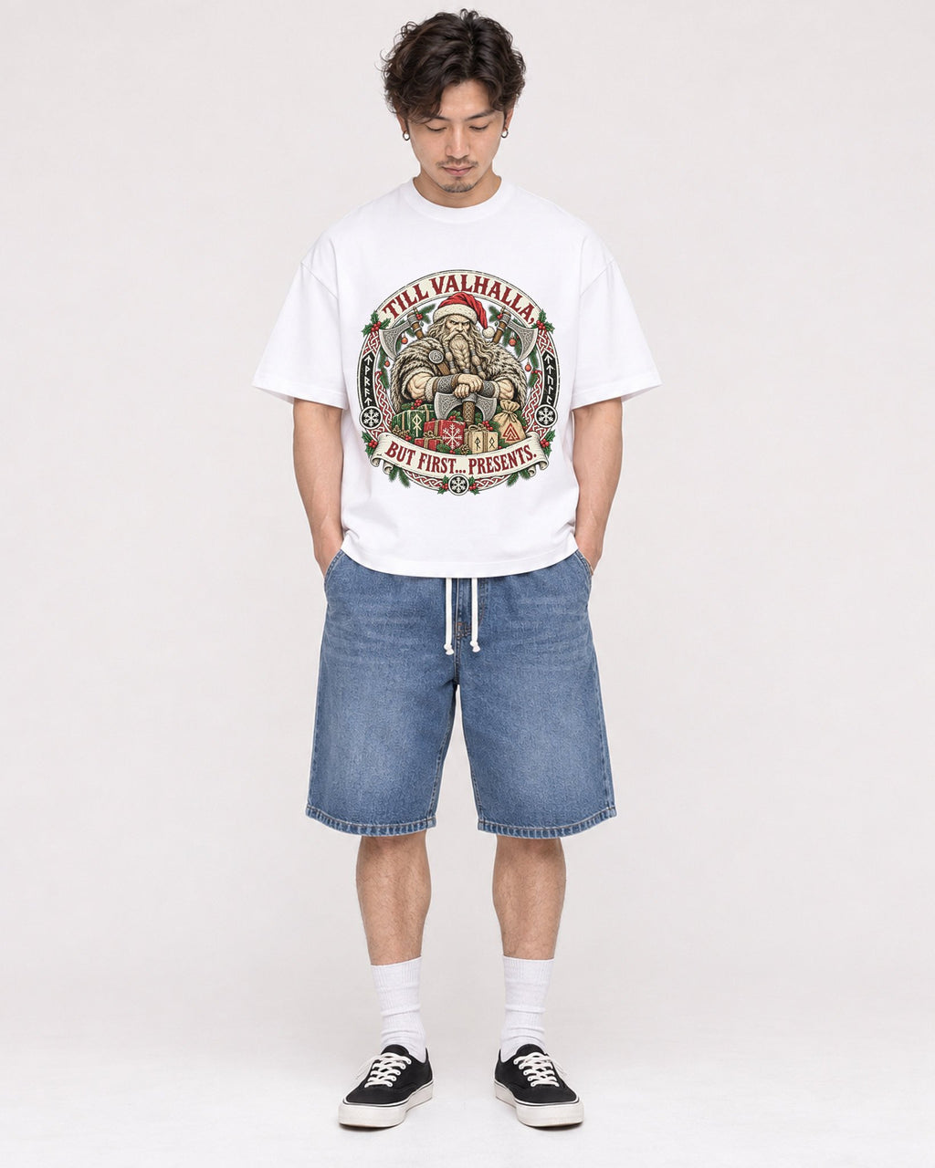 Mockup Boxy Heavyweight Tee White male full-body 03