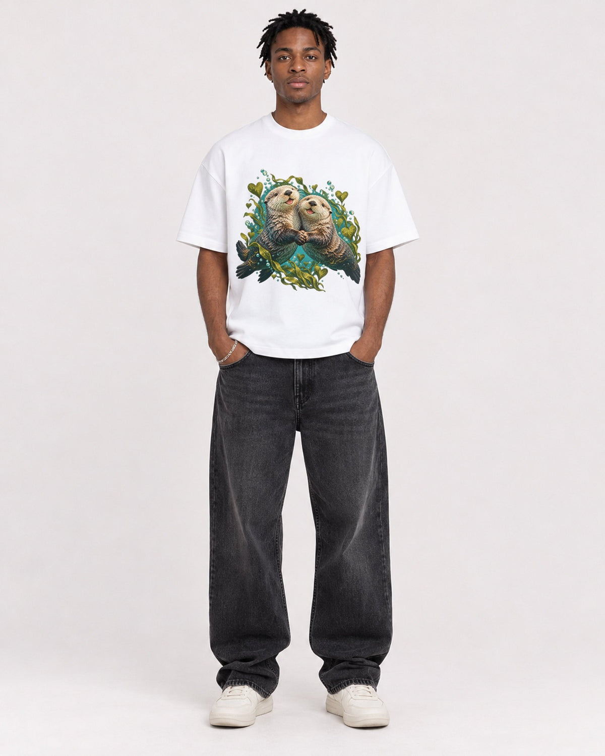 Mockup Boxy Heavyweight Tee White male full-body 05