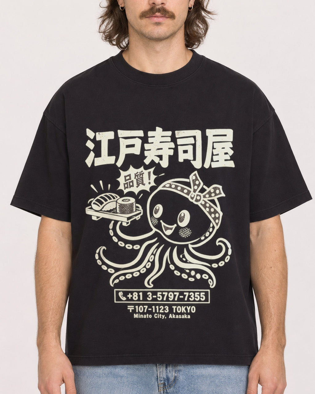 Mockup Boxy Heavyweight Tee Black male close-up 49