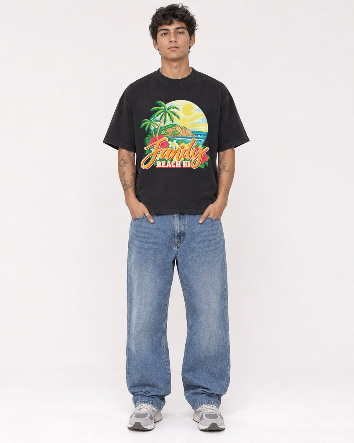 Mockup Boxy Heavyweight Tee Black male full-body 06