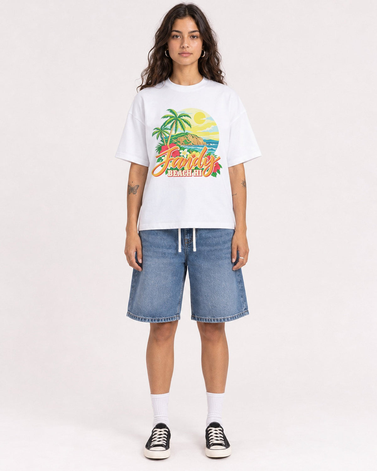 Mockup Boxy Heavyweight Tee White female full-body 06