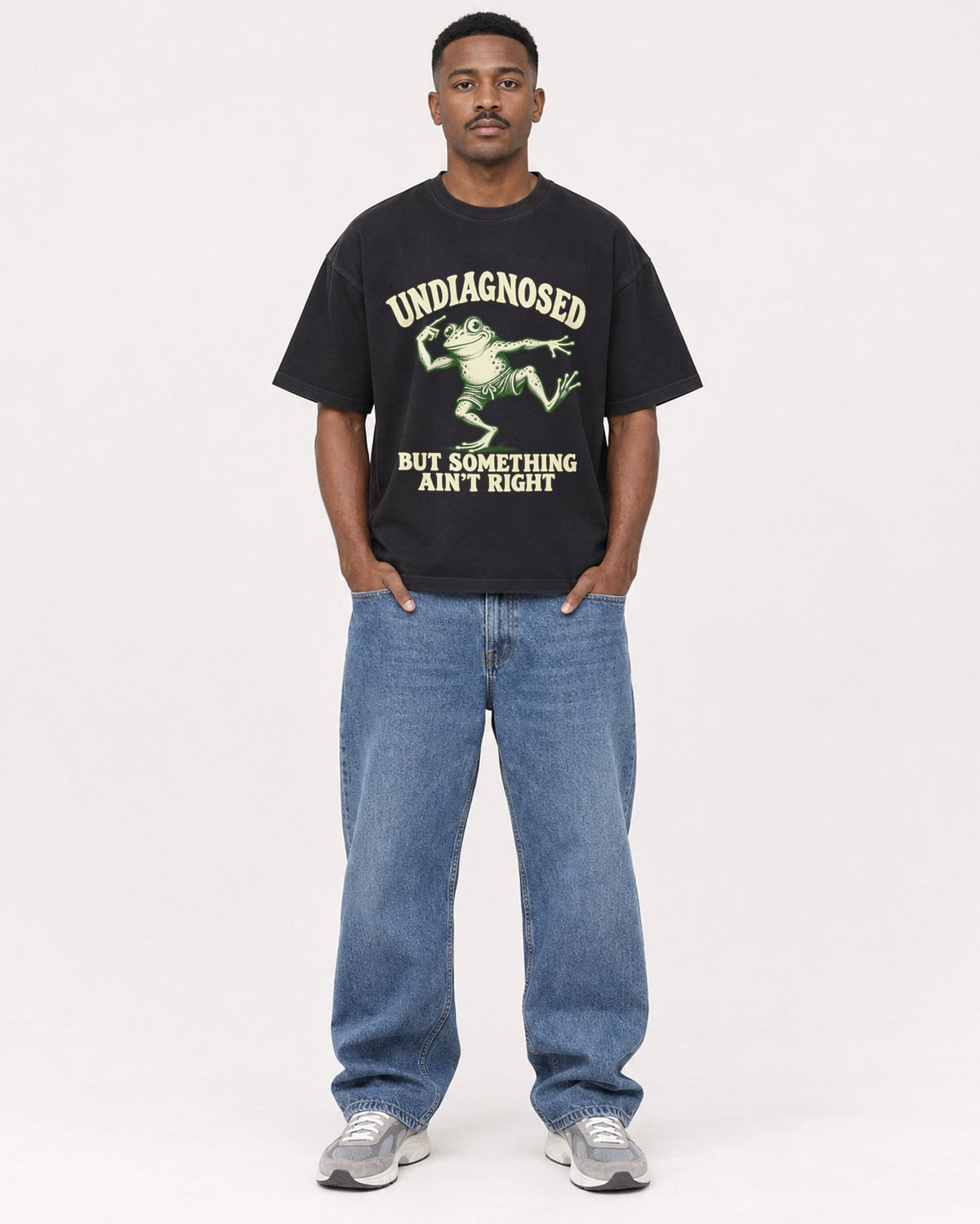 Mockup Boxy Heavyweight Tee Black male full-body 14