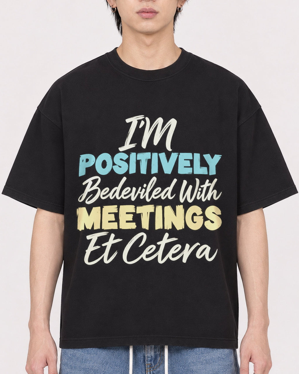 Mockup Boxy Heavyweight Tee Black male close-up 11