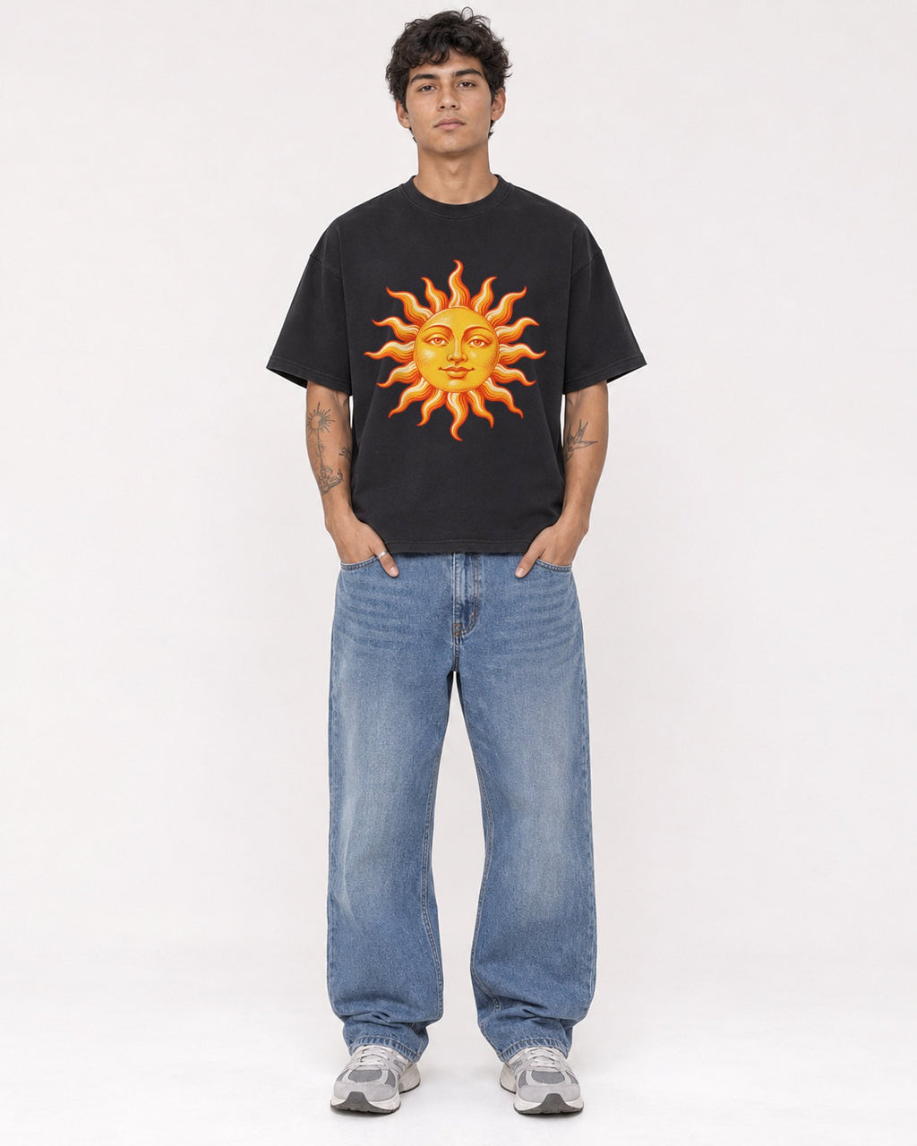Mockup Boxy Heavyweight Tee Black male full-body 06