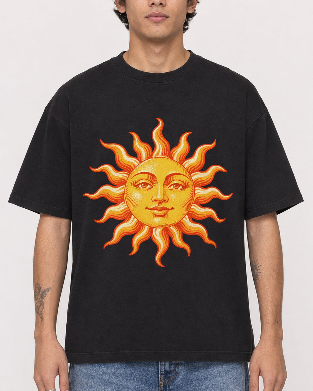 Mockup Boxy Heavyweight Tee Black male close-up 06