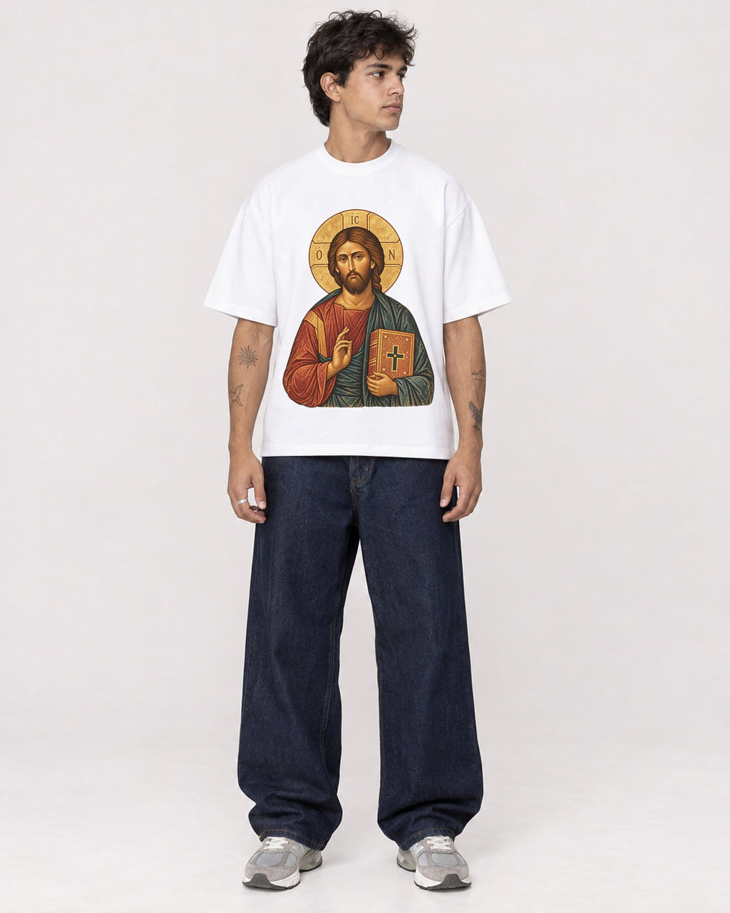 Mockup Boxy Heavyweight Tee White male full-body 06