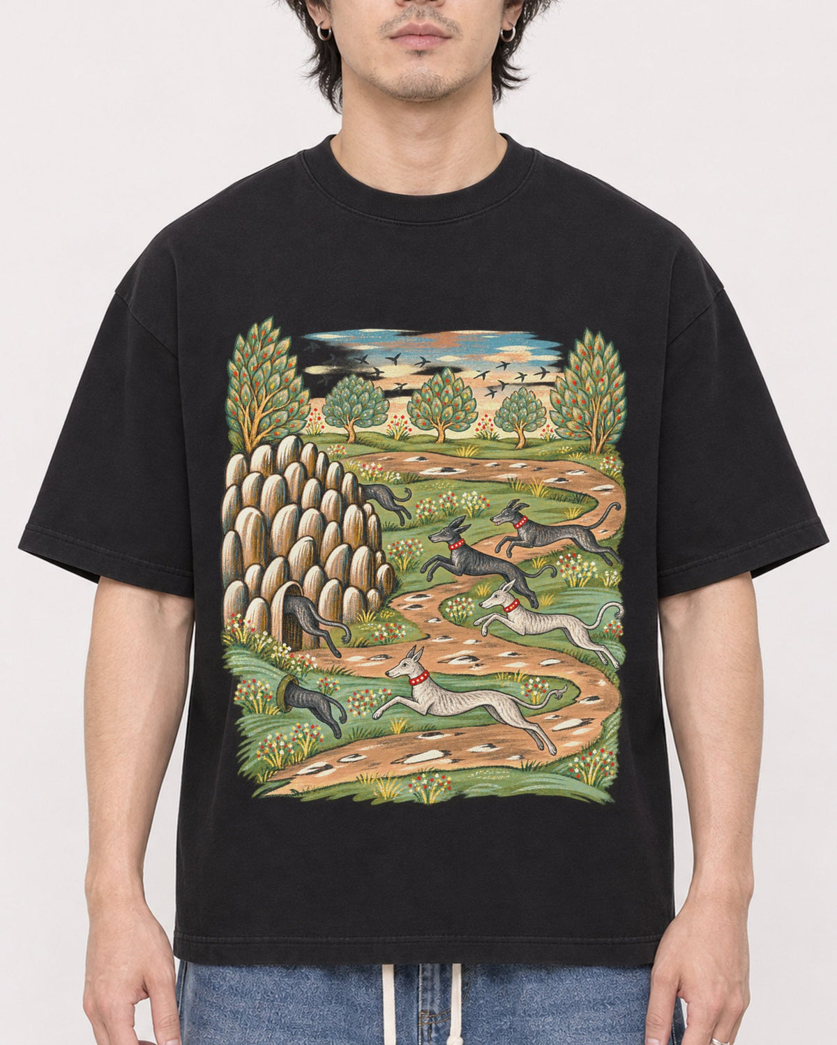 Mockup Boxy Heavyweight Tee Black male close-up 03