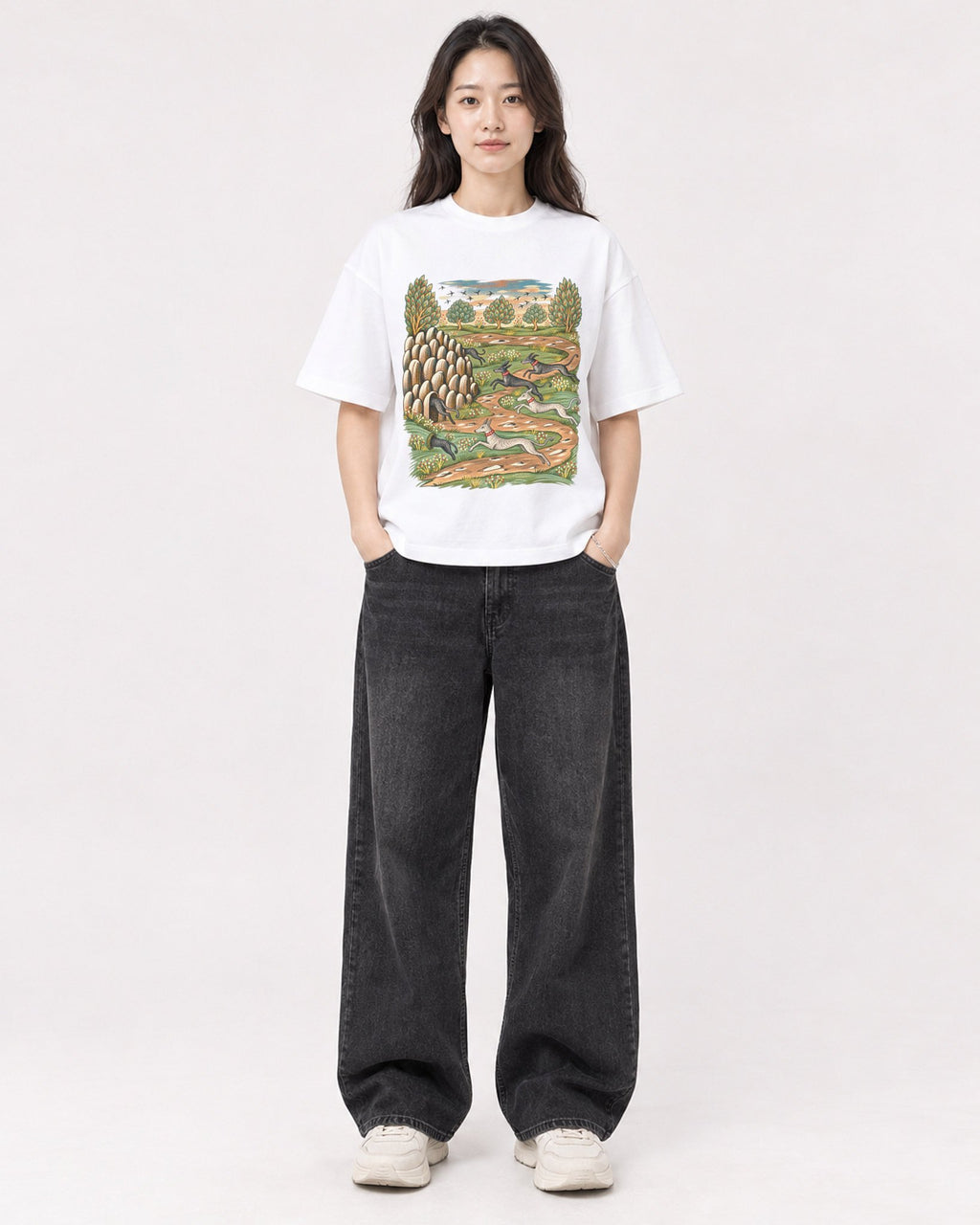 Mockup Boxy Heavyweight Tee White female full-body 03