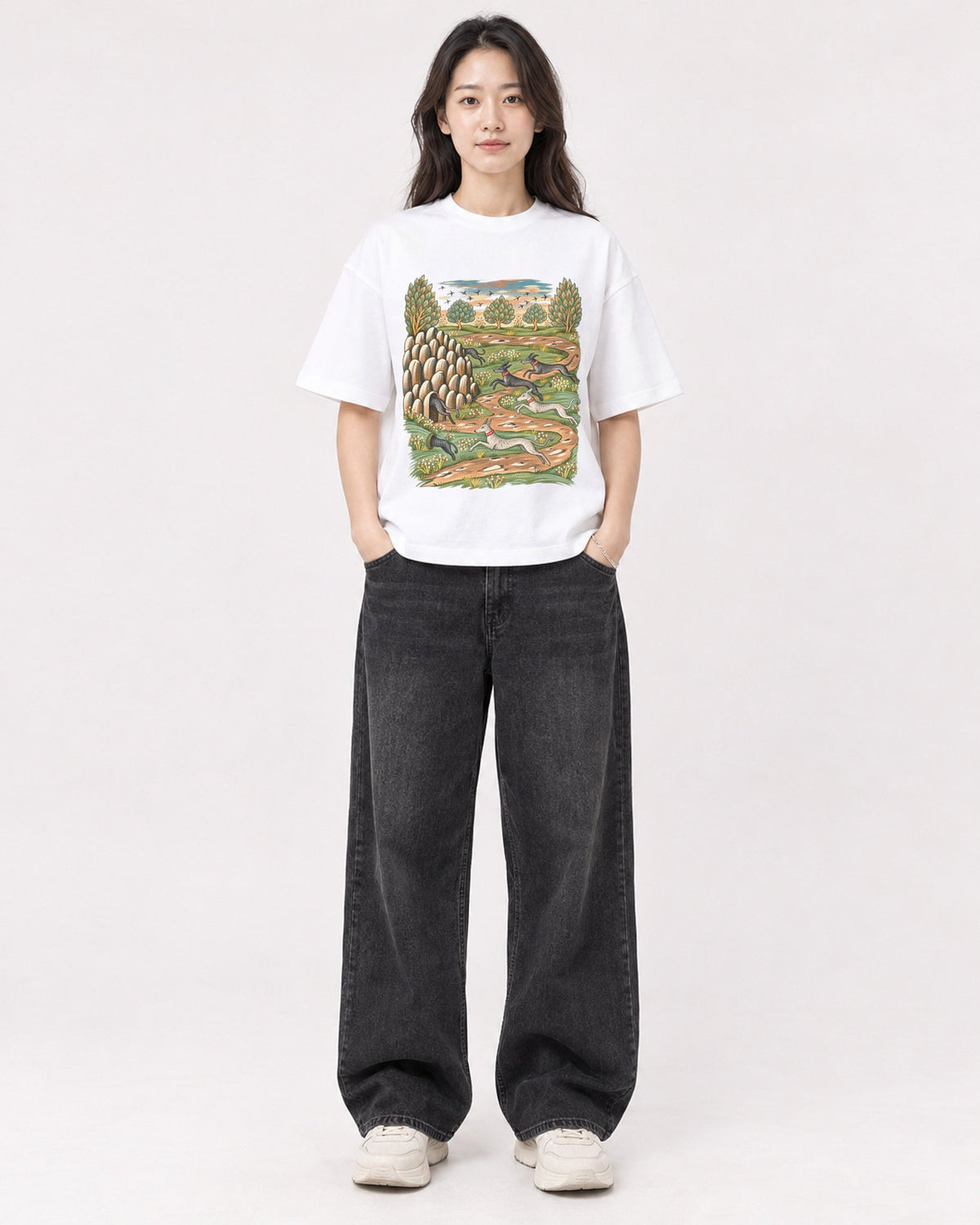 Mockup Boxy Heavyweight Tee White female full-body 03