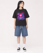 Mockup Boxy Heavyweight Tee Black female full-body 01