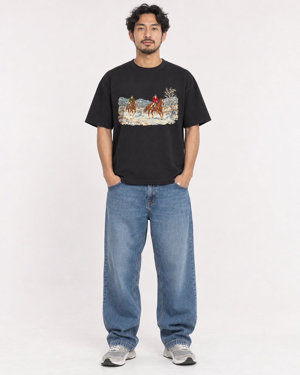 Mockup Boxy Heavyweight Tee Black male full-body 02