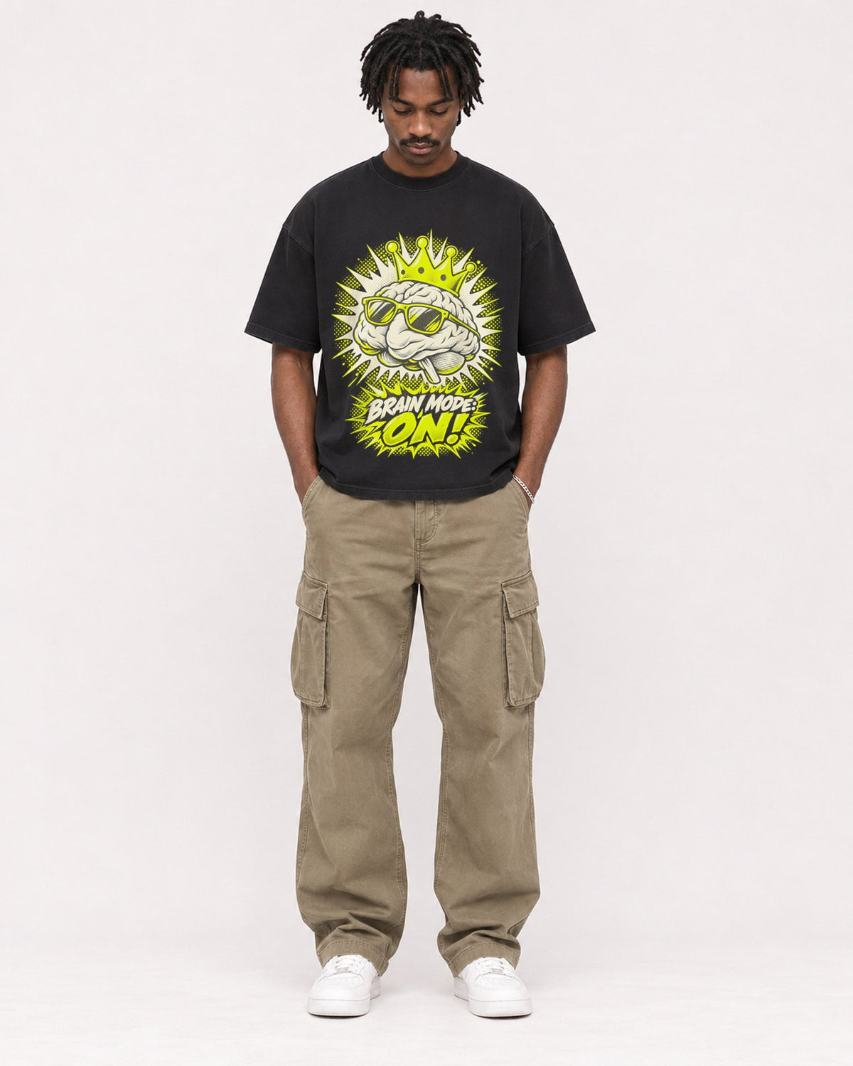 Mockup Boxy Heavyweight Tee Black male full-body 04