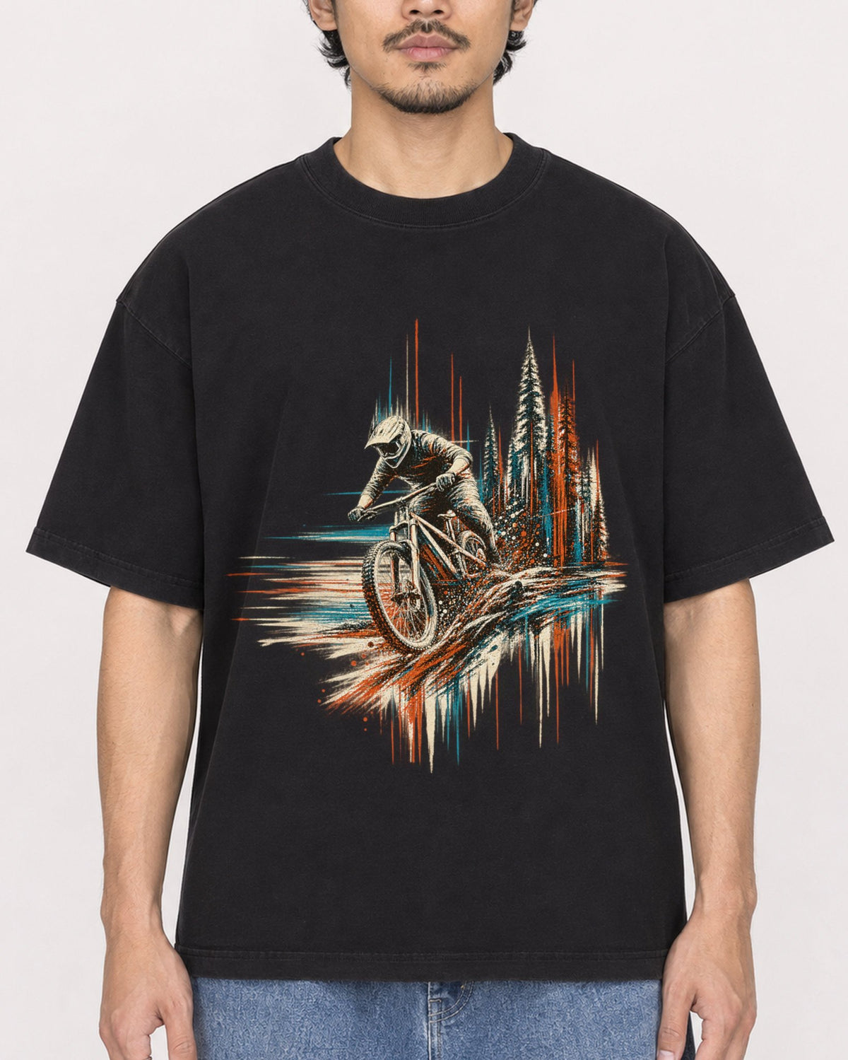 Mockup Boxy Heavyweight Tee Black male close-up 02