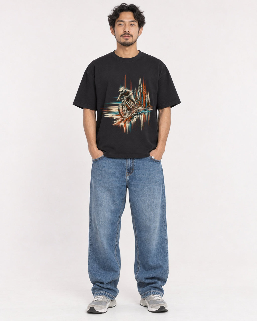 Mockup Boxy Heavyweight Tee Black male full-body 02