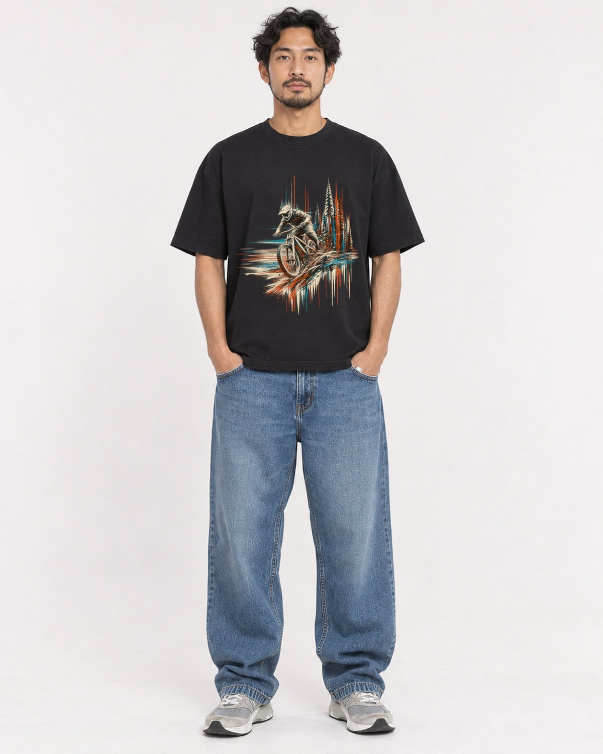 Mockup Boxy Heavyweight Tee Black male full-body 02