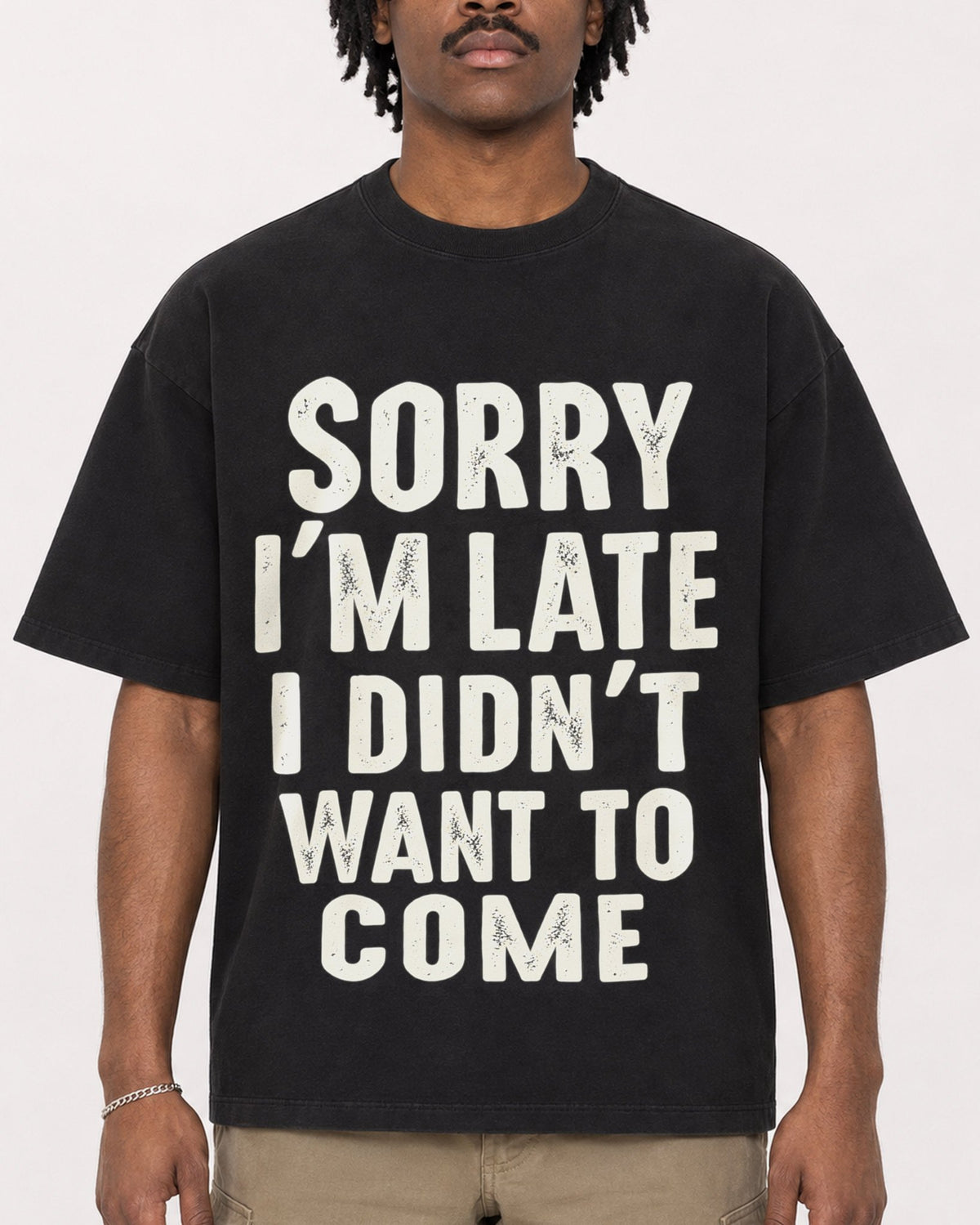 Mockup Boxy Heavyweight Tee Black male close-up 04