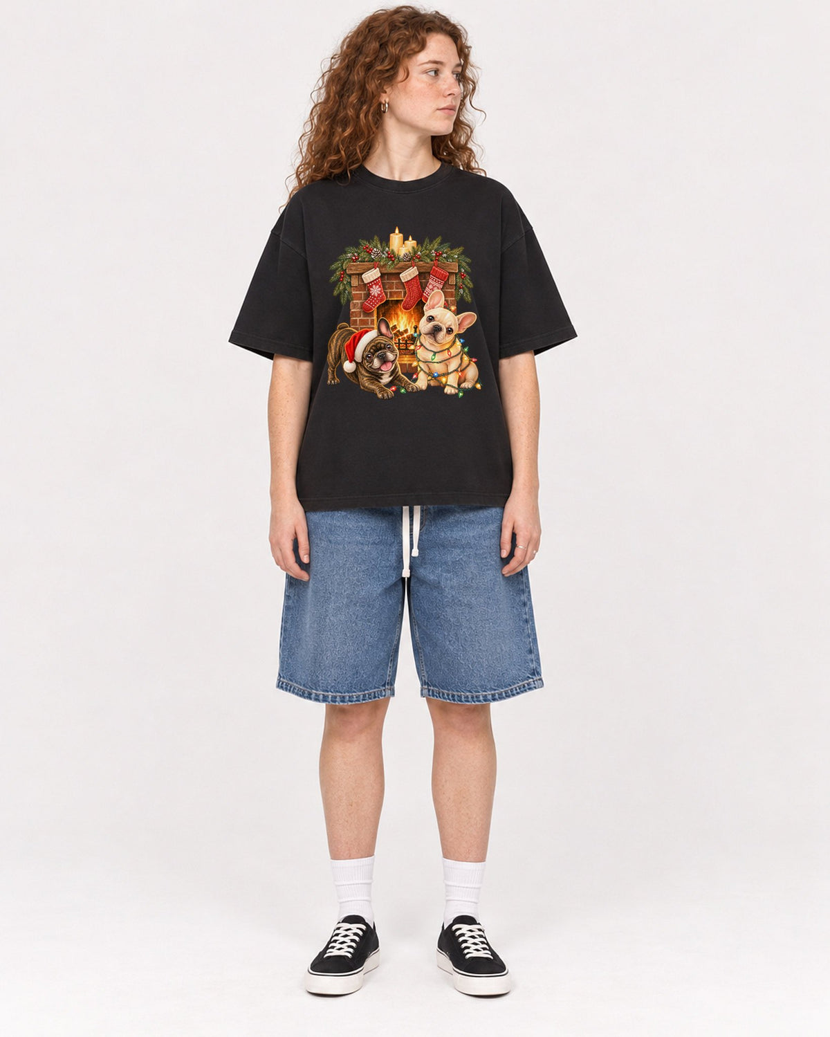 Mockup Boxy Heavyweight Tee Black female full-body 09