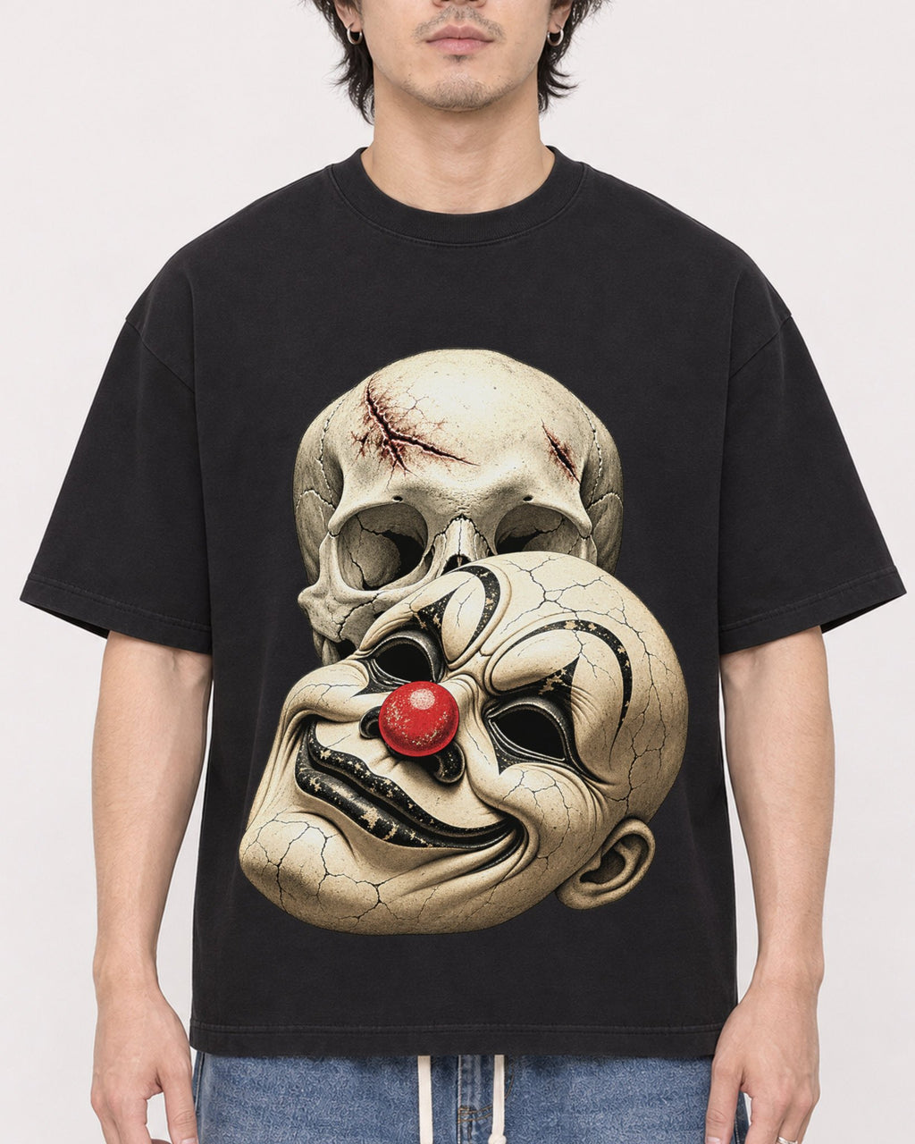 Mockup Boxy Heavyweight Tee Black male close-up 03