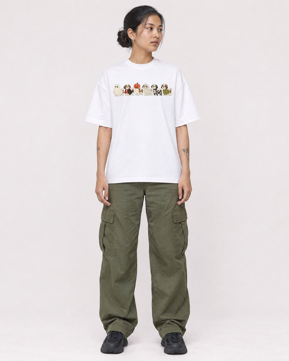 Mockup Boxy Heavyweight Tee White female full-body 12