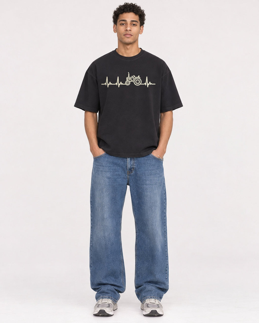 Mockup Boxy Heavyweight Tee Black male full-body 10