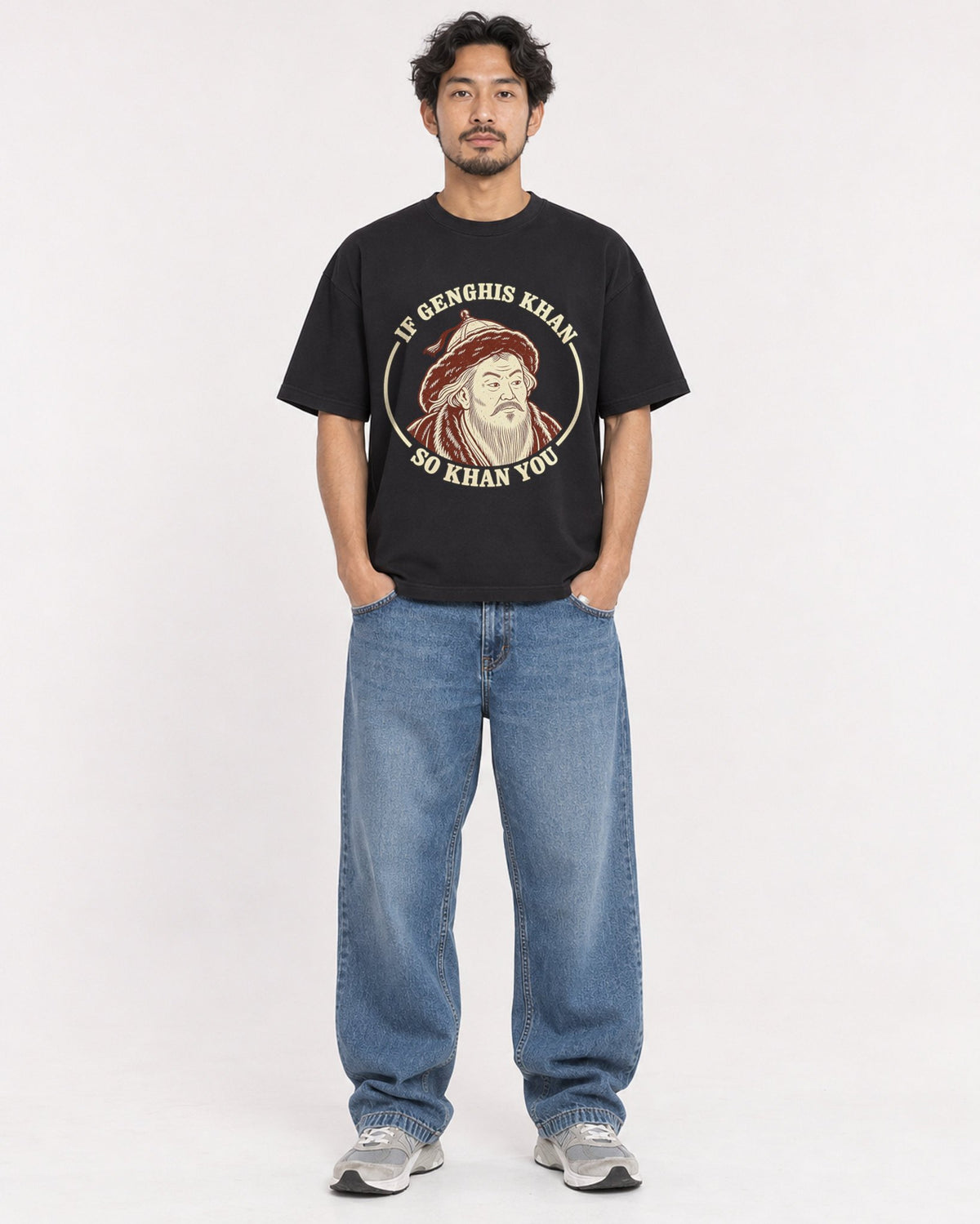 Mockup Boxy Heavyweight Tee Black male full-body 02