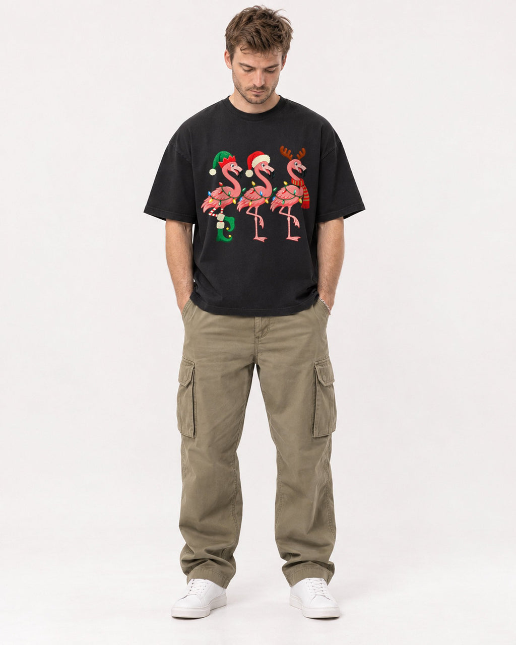Mockup Boxy Heavyweight Tee Black male full-body 08