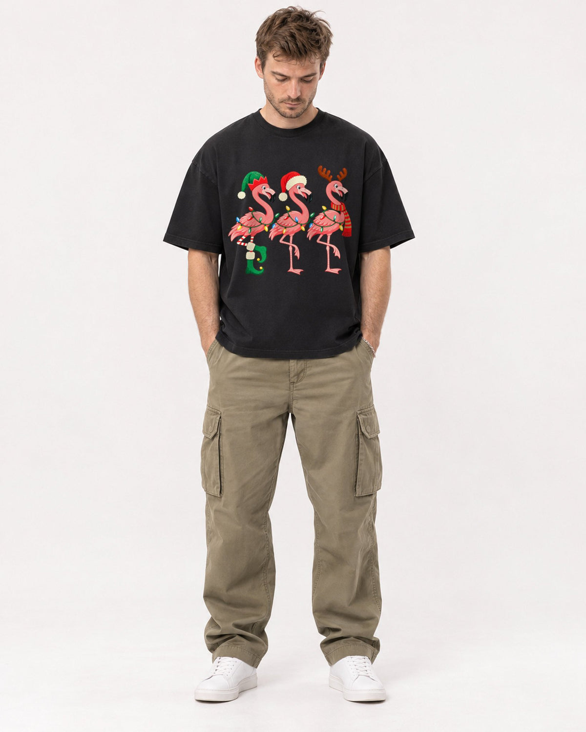 Mockup Boxy Heavyweight Tee Black male full-body 08