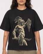 Mockup Boxy Heavyweight Tee Black female close-up 06