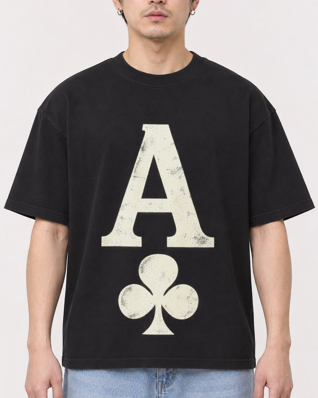Mockup Boxy Heavyweight Tee Black male close-up 13