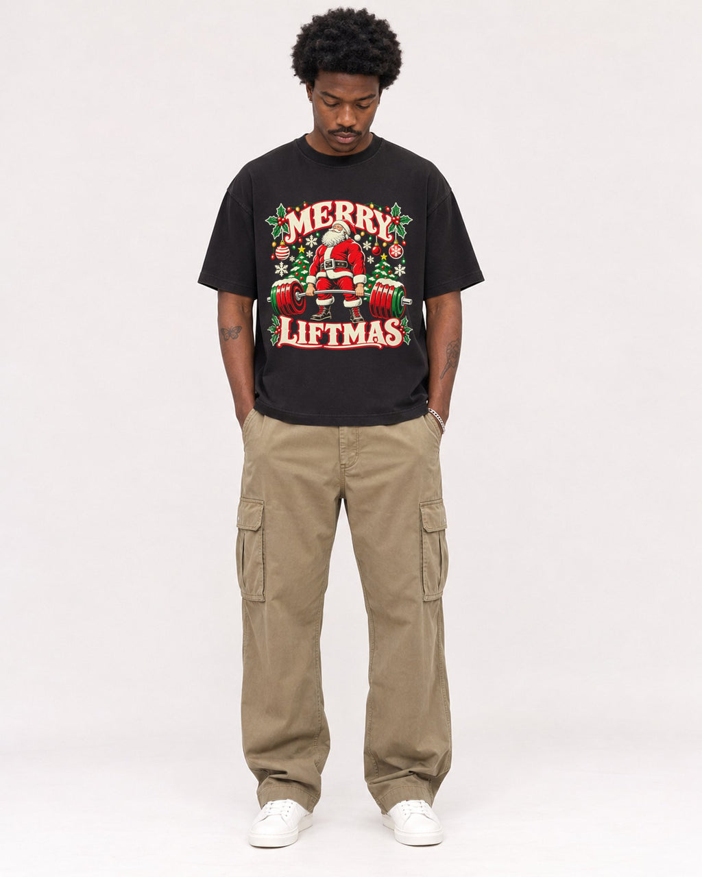Mockup Boxy Heavyweight Tee Black male full-body 24