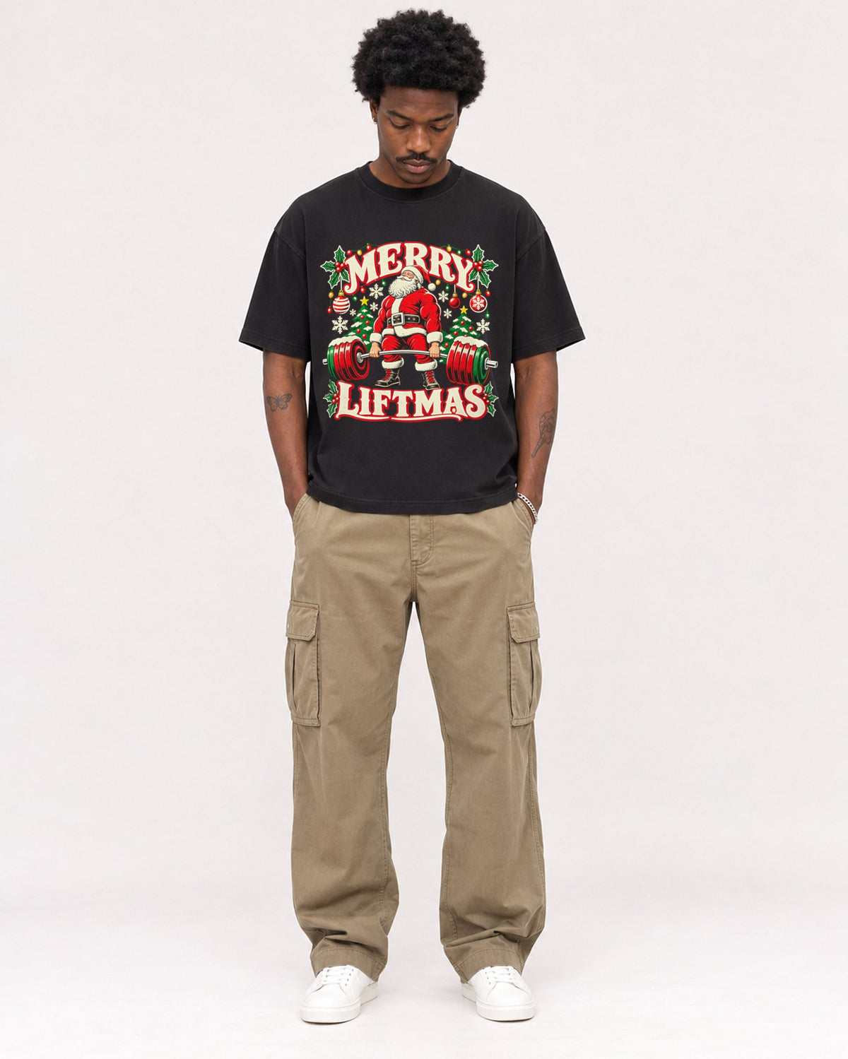 Mockup Boxy Heavyweight Tee Black male full-body 24