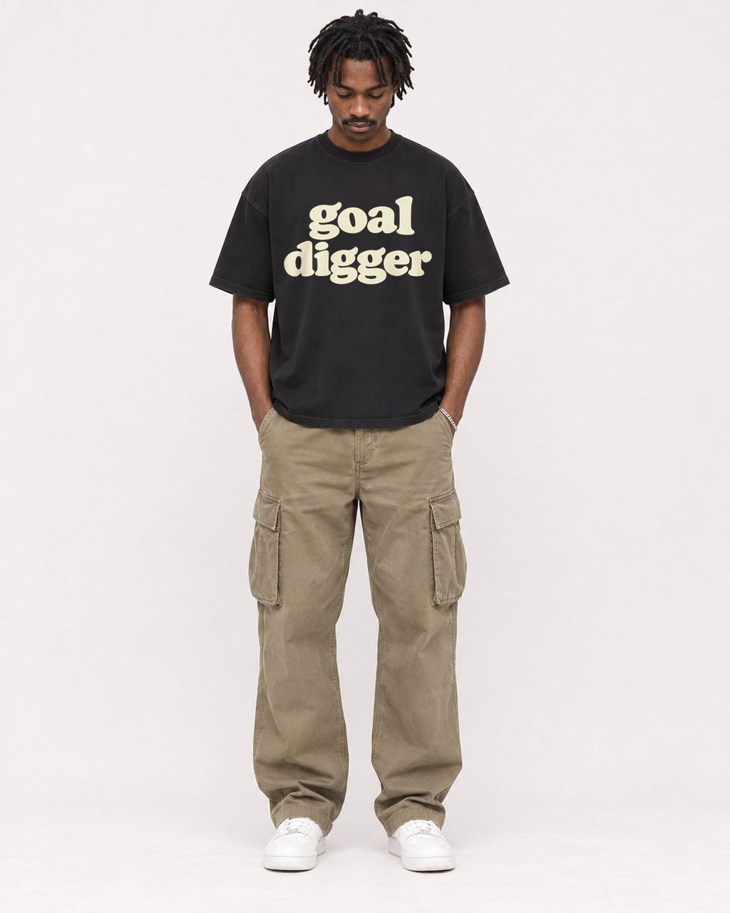 Mockup Boxy Heavyweight Tee Black male full-body 04