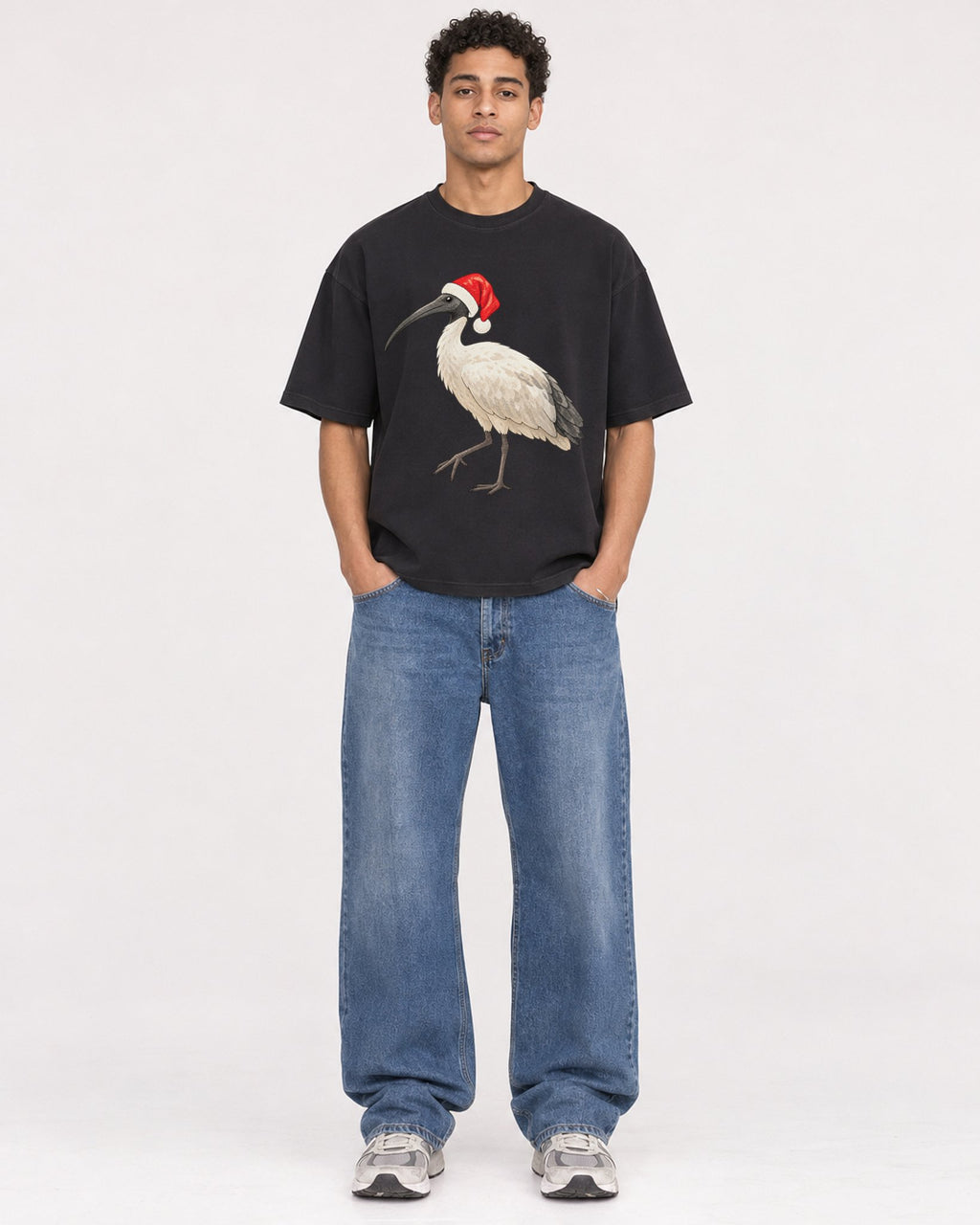 Mockup Boxy Heavyweight Tee Black male full-body 10