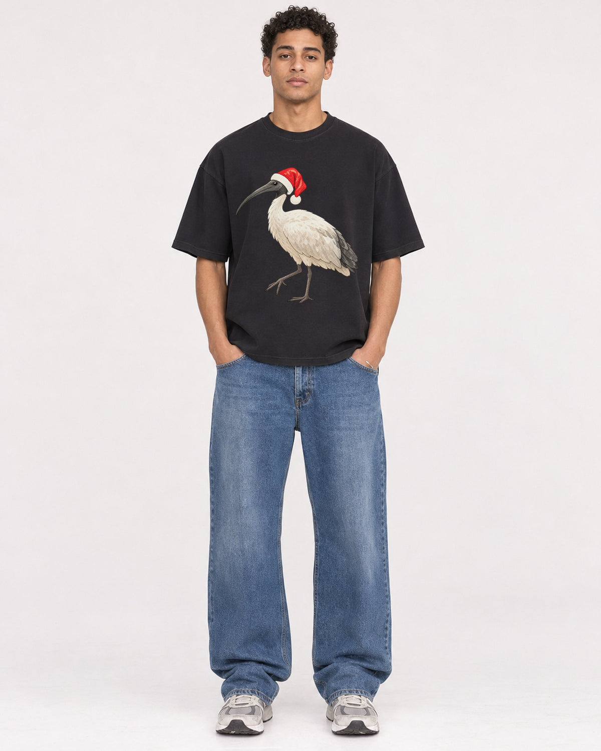 Mockup Boxy Heavyweight Tee Black male full-body 10