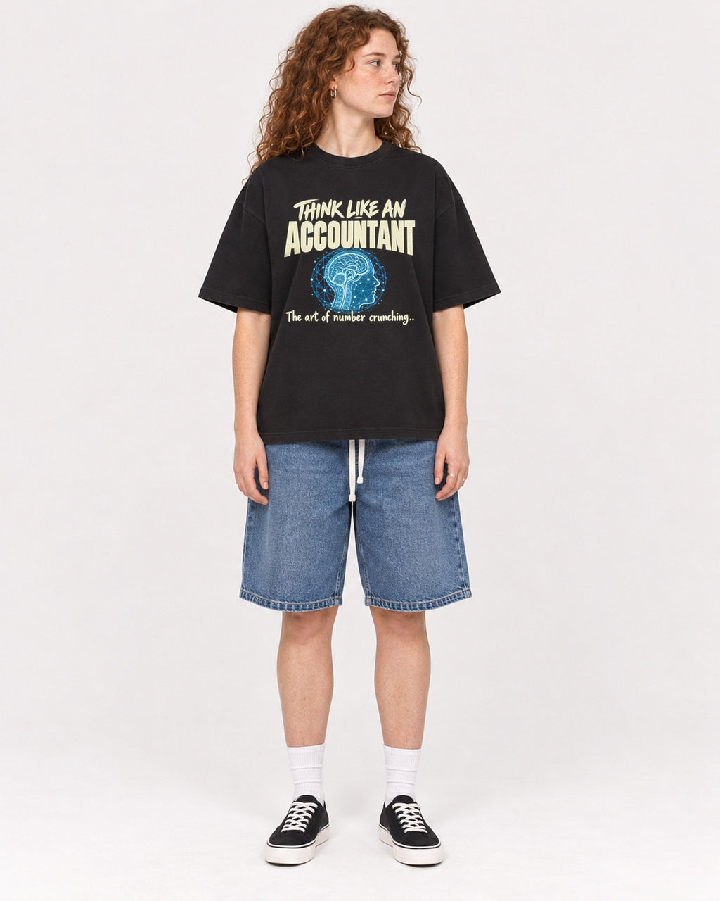 Mockup Boxy Heavyweight Tee Black female full-body 09