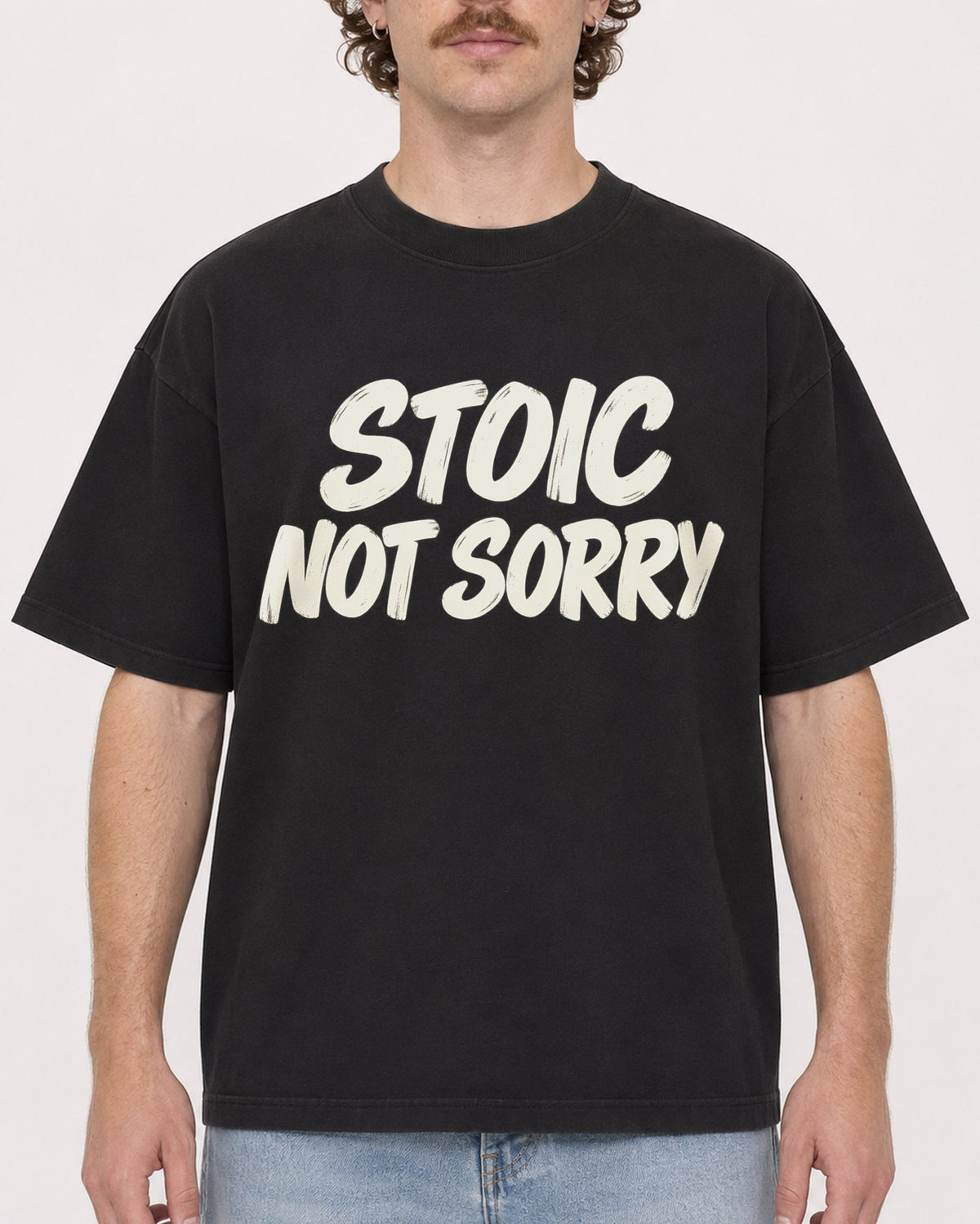 Mockup Boxy Heavyweight Tee Black male close-up 09