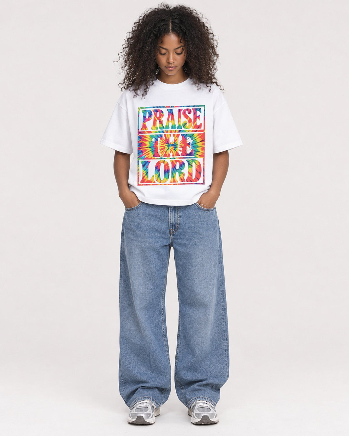 Mockup Boxy Heavyweight Tee White female full-body 05